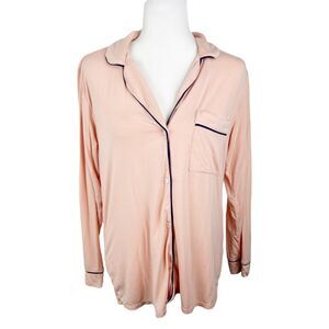 Eberjey Gisele Pajama Top Sleep Shirt Long Sleeve Button Up Lounge Peach SMALL